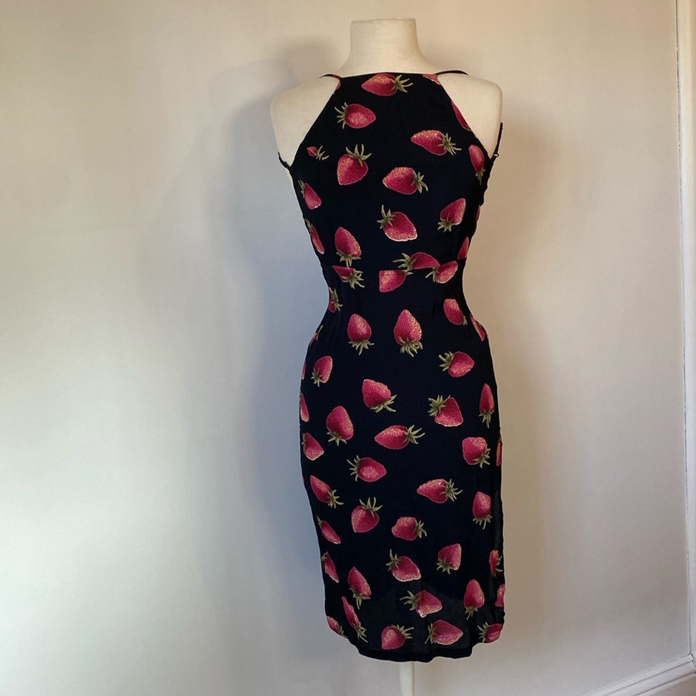 Reformation Luella Petites Strawberry Print Halter Mini Dress